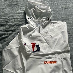 Dunkin Donuts branded White Poncho rain coat